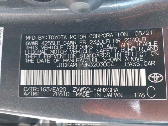 JTDKAMFP3N3203004 Toyota Prius Prime Xle