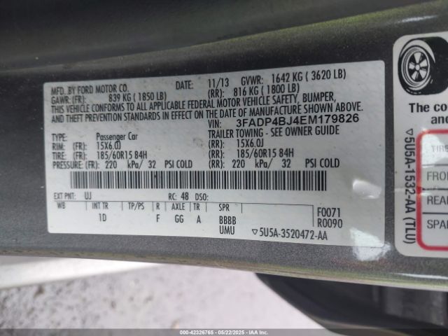 3FADP4BJ4EM179826 Ford FIESTA SE