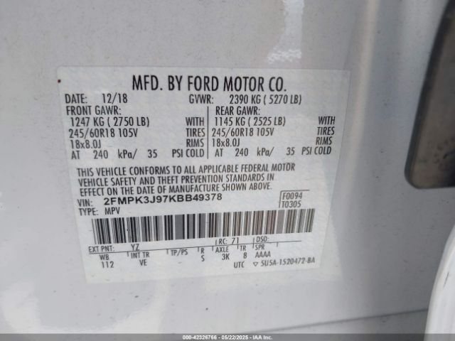 2FMPK3J97KBB49378 Ford EDGE SEL