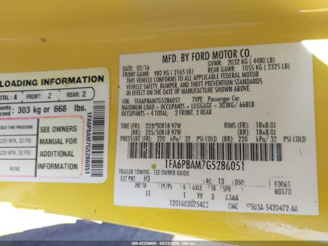 2016 FORD MUSTANG 1FA6P8AM7G5286051 Photo 8