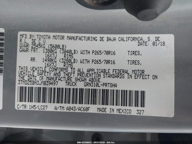 3TMDZ5BN3JM039497 Toyota 2gr-fks