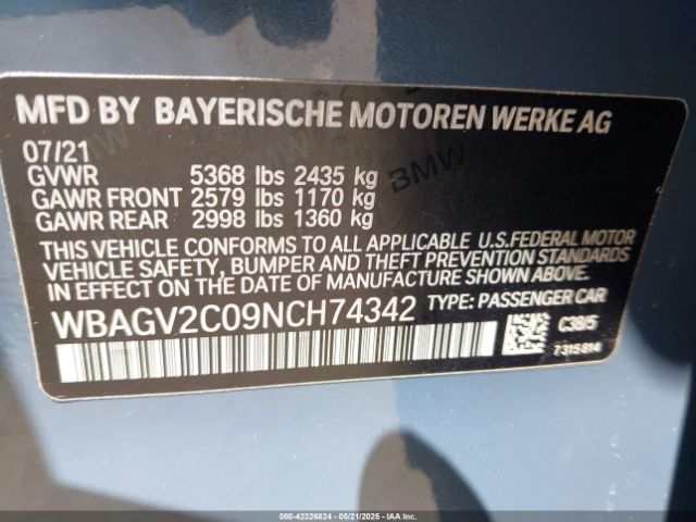 WBAGV2C09NCH74342 BMW 840 Gran Coupe I
