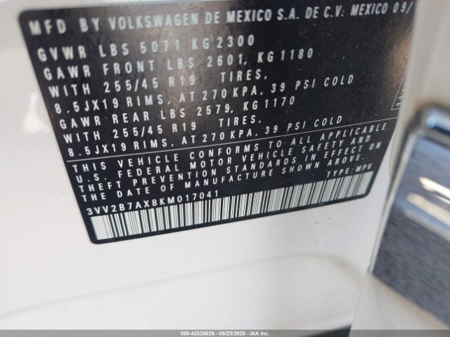 3VV2B7AX8KM017041 Volkswagen Tiguan 2.0t Se/2.0t Sel/2.0t Sel R-line/2.0t Sel R-line Black
