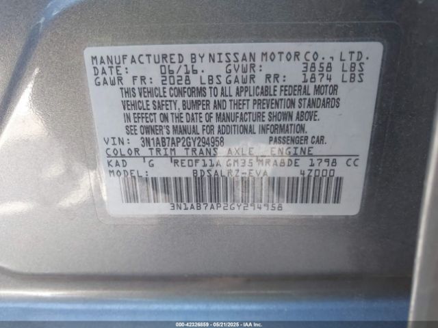 3N1AB7AP2GY294958 Nissan SENTRA SR
