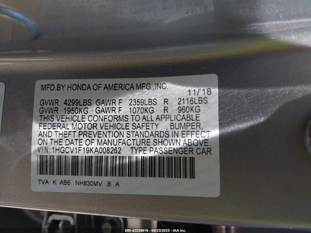 1HGCV1F19KA008262 Honda l15be