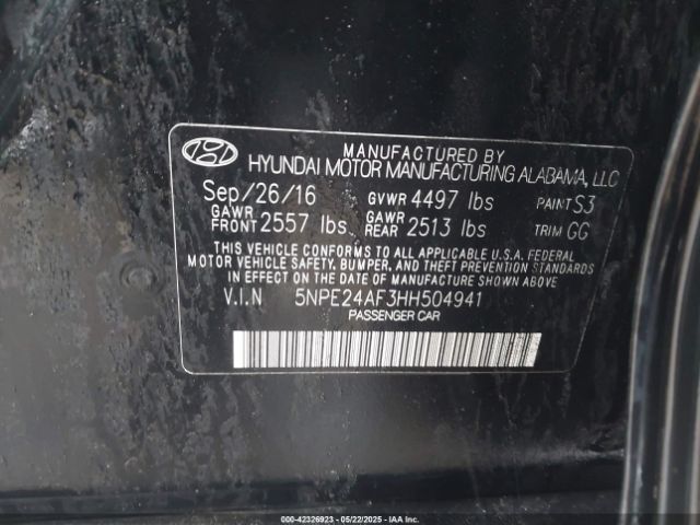 5NPE24AF3HH504941 Hyundai SONATA SE