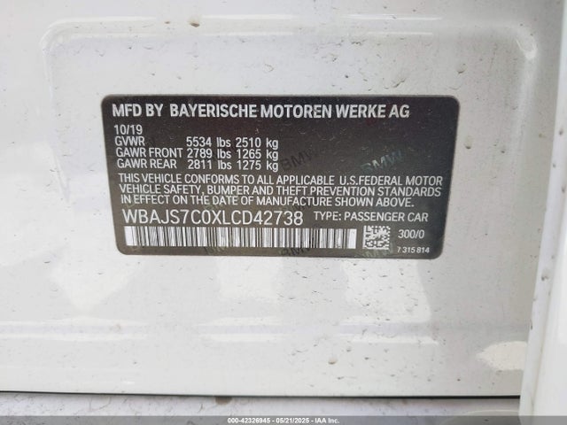 WBAJS7C0XLCD42738 BMW 2020
