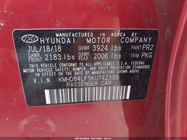 2019 HYUNDAI ELANTRA KMHD84LF5KU742399 Photo 8