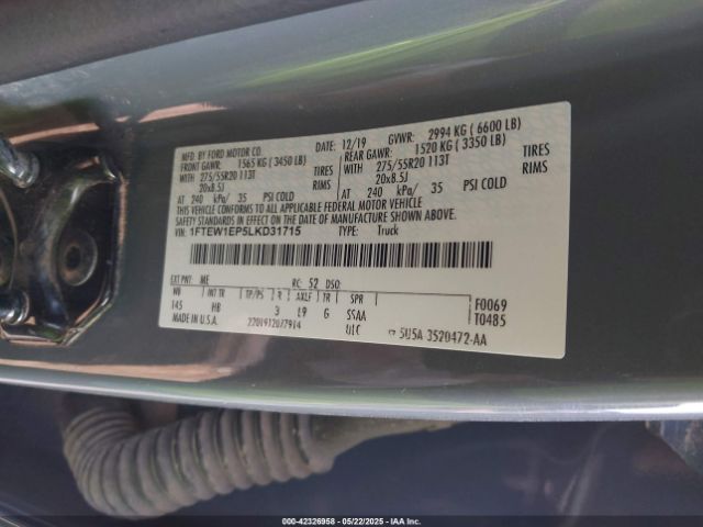1FTEW1EP5LKD31715 Ford F-150 Lariat