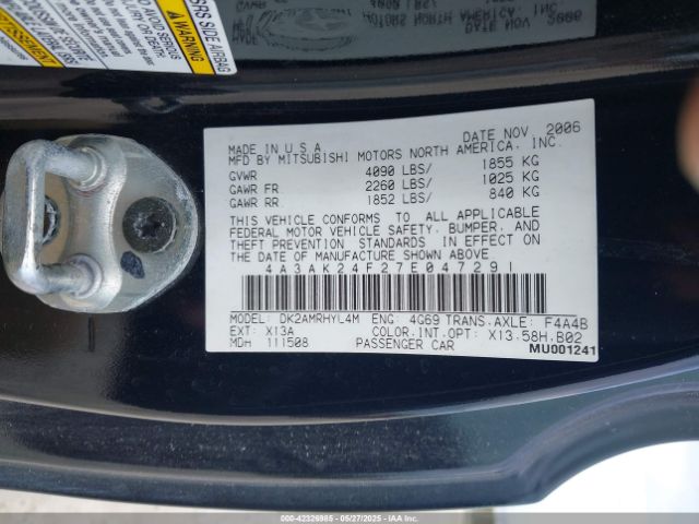 2007 MITSUBISHI ECLIPSE 4A3AK24F27E047291 Photo 8