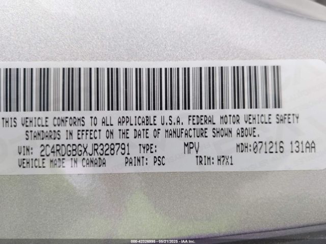 2C4RDGBGXJR328791 Dodge Grand Caravan Se