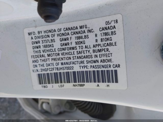 2HGFC2F78JH570022 Honda CIVIC EX