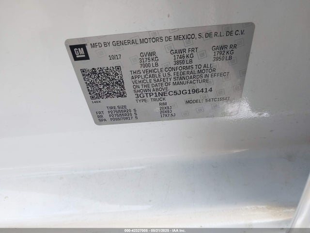 3GTP1NEC5JG196414 GMC l83 -spark ignited direct injection, variable valve timing, afm, e85 max, alum