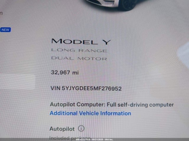 2021 TESLA MODEL Y 5YJYGDEE5MF276952 Photo 6