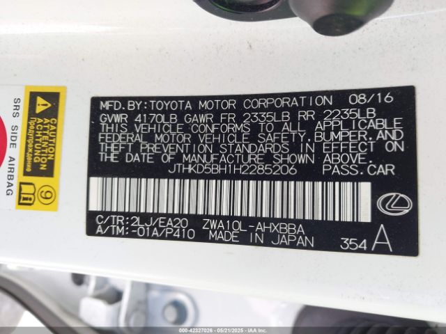 JTHKD5BH1H2285206 Lexus CT 200H