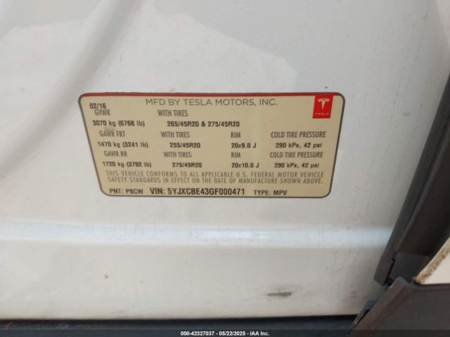 2016 TESLA MODEL X 5YJXCBE43GF000471 Photo 8