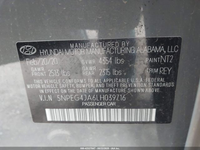 2020 HYUNDAI SONATA 5NPEG4JA6LH039716 Photo 8