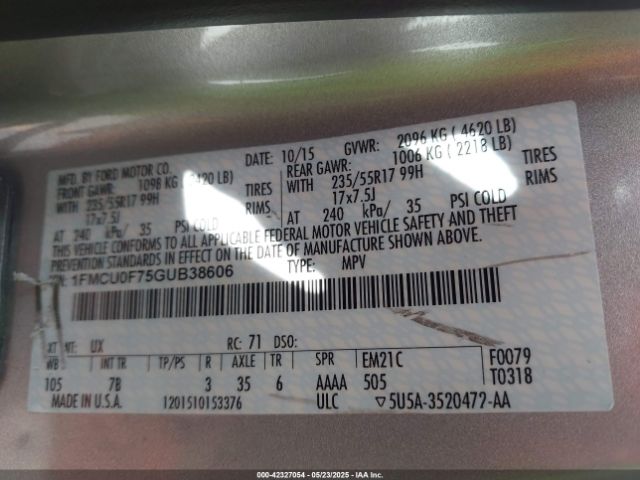1FMCU0F75GUB38606 Ford ESCAPE S