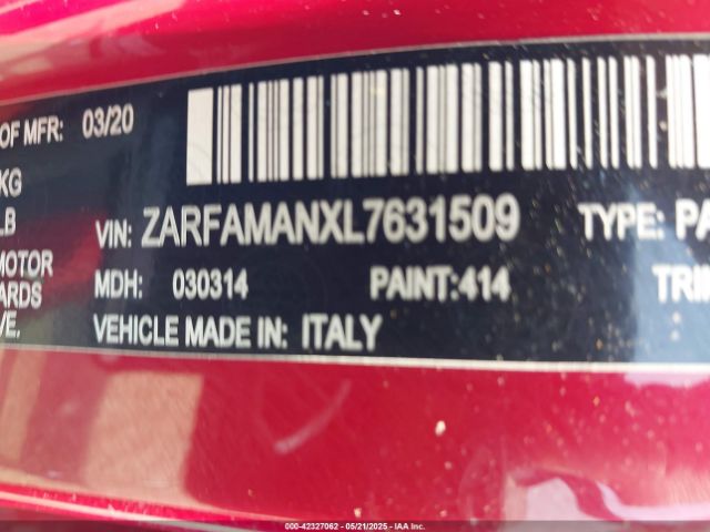 2020 ALFA ROMEO GIULIA ZARFAMANXL7631509 Photo 8