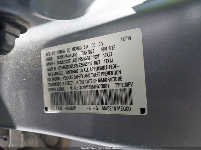3CZRM3H54FG700017 Honda k24w9/k24v1