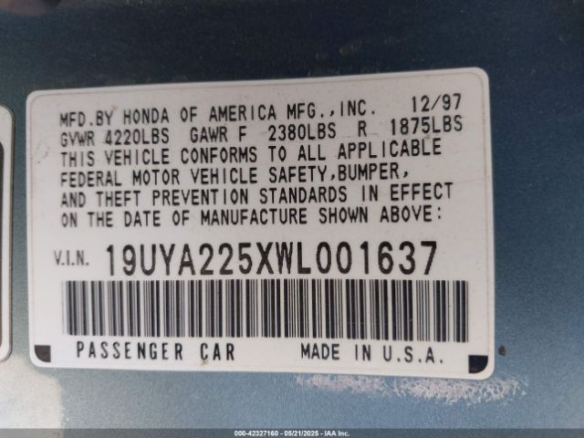 1998 ACURA CL 19UYA225XWL001637 Photo 8