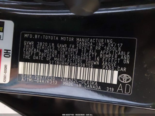 2017 TOYOTA COROLLA 2T1BURHEXHC898156 Photo 8