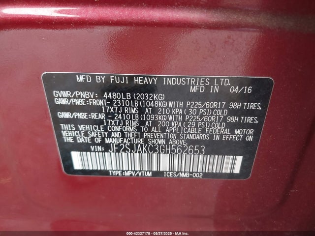 Subaru Forester 2.5i Limited 2016 JF2SJAKC3GH562653 Image 9