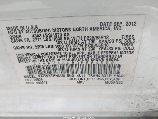 2013 MITSUBISHI OUTLANDER SPORT 4A4AP4AU8DE004999 Photo 8