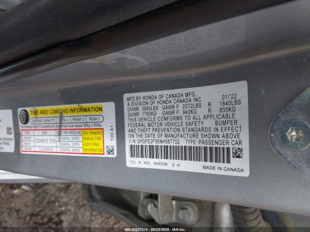 2HGFE2F56NH567702 Honda Civic Sport