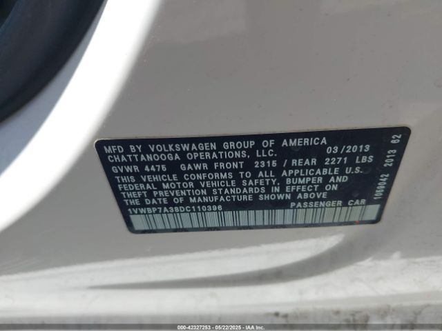 2013 VOLKSWAGEN PASSAT 1VWBP7A38DC110396 Photo 8