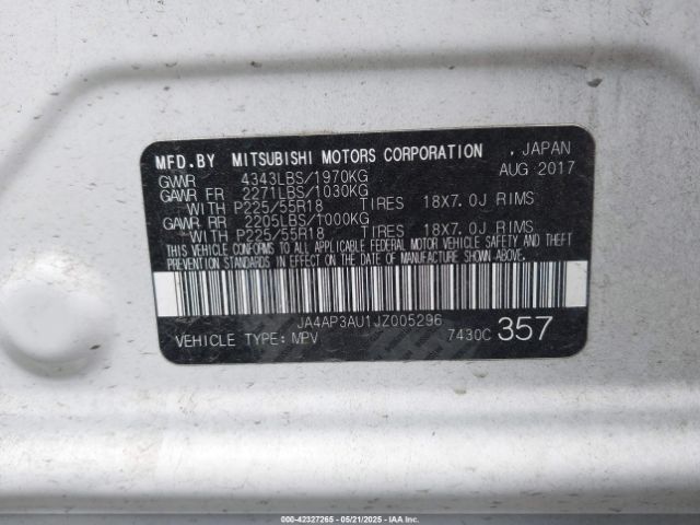 JA4AP3AU1JZ005296 Mitsubishi Outlander Sport 2.0 Es