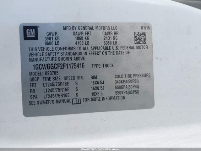1GCWGGCF2F1175416 Chevrolet Express 2500 Work Van