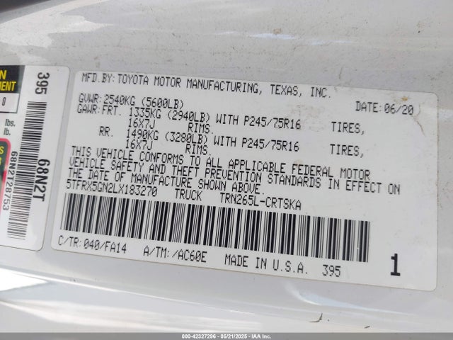 Toyota 2tr-fe 2020 5TFRX5GN2LX183270 Image 9