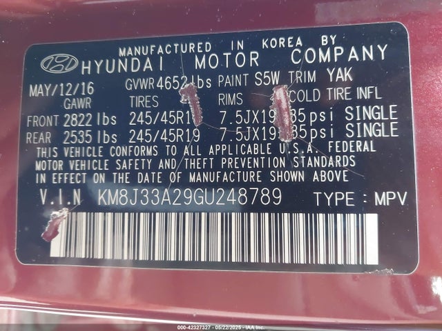 KM8J33A29GU248789 Hyundai Tucson Limited