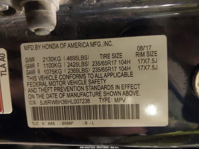 5J6RW6H36HL007238 Honda k24w9/k24v9