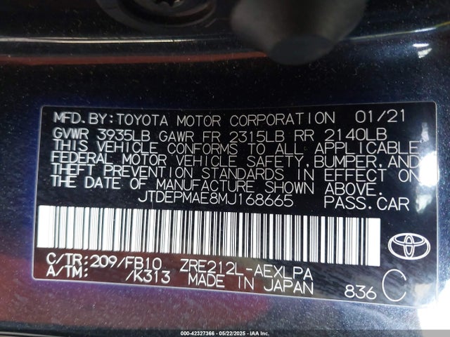 Toyota 2zr-fae 2021 JTDEPMAE8MJ168665 Image 9