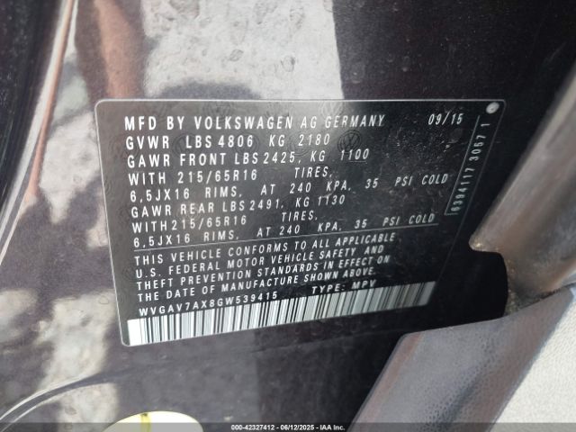 2016 VOLKSWAGEN TIGUAN WVGAV7AX8GW539415 Photo 8
