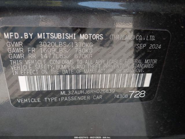 ML32AUHJ6RH026839 Mitsubishi Mirage Es/le