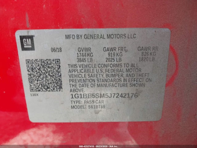 1G1BE5SM5J7242176 Chevrolet le2 -di: direct injection, vvt: variable valve timing, gen, alum