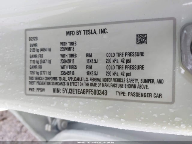 Aukcja sprzedaży 2023 Tesla Model 3 Rear-wheel Drive, vin: 5YJ3E1EA6PF500343, numer aukcji: 42327432