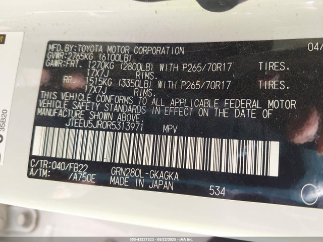 JTEEU5JR0R5313971 Toyota 4RUNNER SR5
