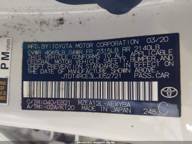 JTDT4RCE3LJ052721 Toyota m20-fks