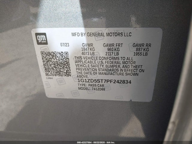 1G1ZD5ST7PF242834 Chevrolet Malibu Fwd 1lt