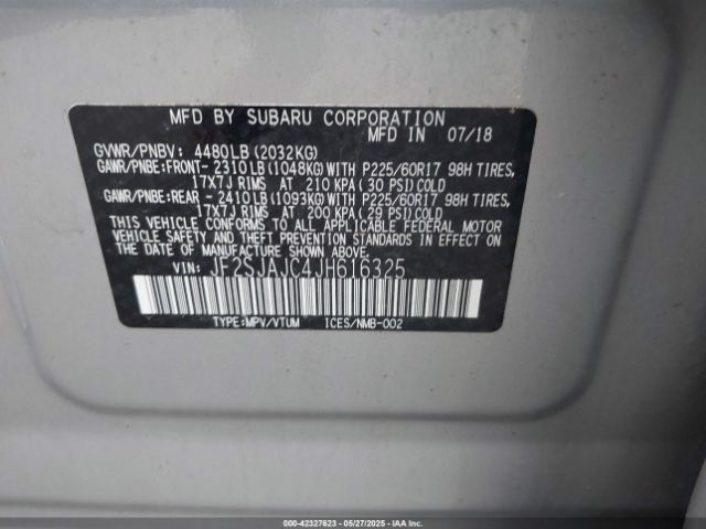 JF2SJAJC4JH616325 Subaru naturally aspirated u5