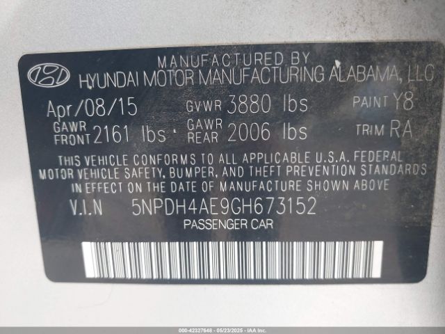 5NPDH4AE9GH673152 Hyundai ELANTRA SE