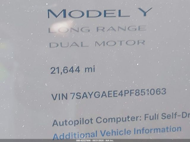 7SAYGAEE4PF851063 Tesla Model Y Awd/long Range Dual Motor All-wheel Drive