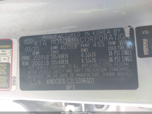 KNDCB3LC2L5396101 KIA NIRO LX