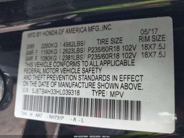 2017 ACURA RDX 5J8TB4H33HL039318 Photo 8
