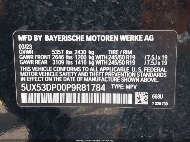 5UX53DP00P9R81784 BMW X3 Xdrive30i