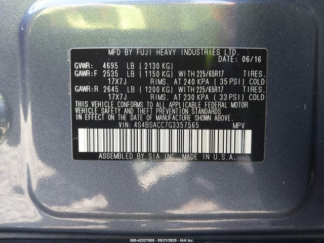 4S4BSACC7G3357565 Subaru Outback 2.5i Premium
